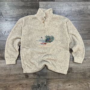 Vintage 90s Art Unlimited Berber Sherpa Cabin Embroidery Pullover L Men's Large